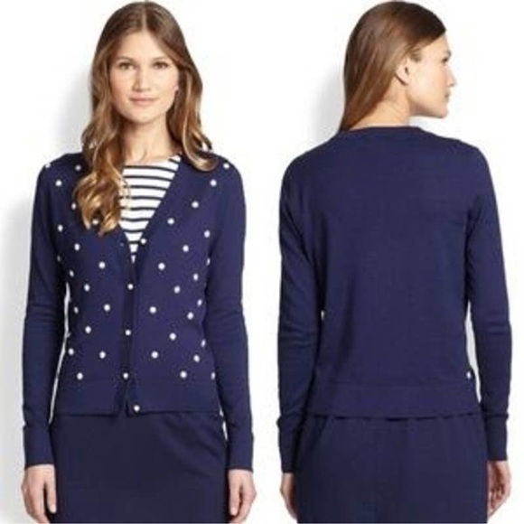Kate Spade Navy Blue Galvin Embellished‎ V-Neck Cardigan Small - Picture 1 of 5